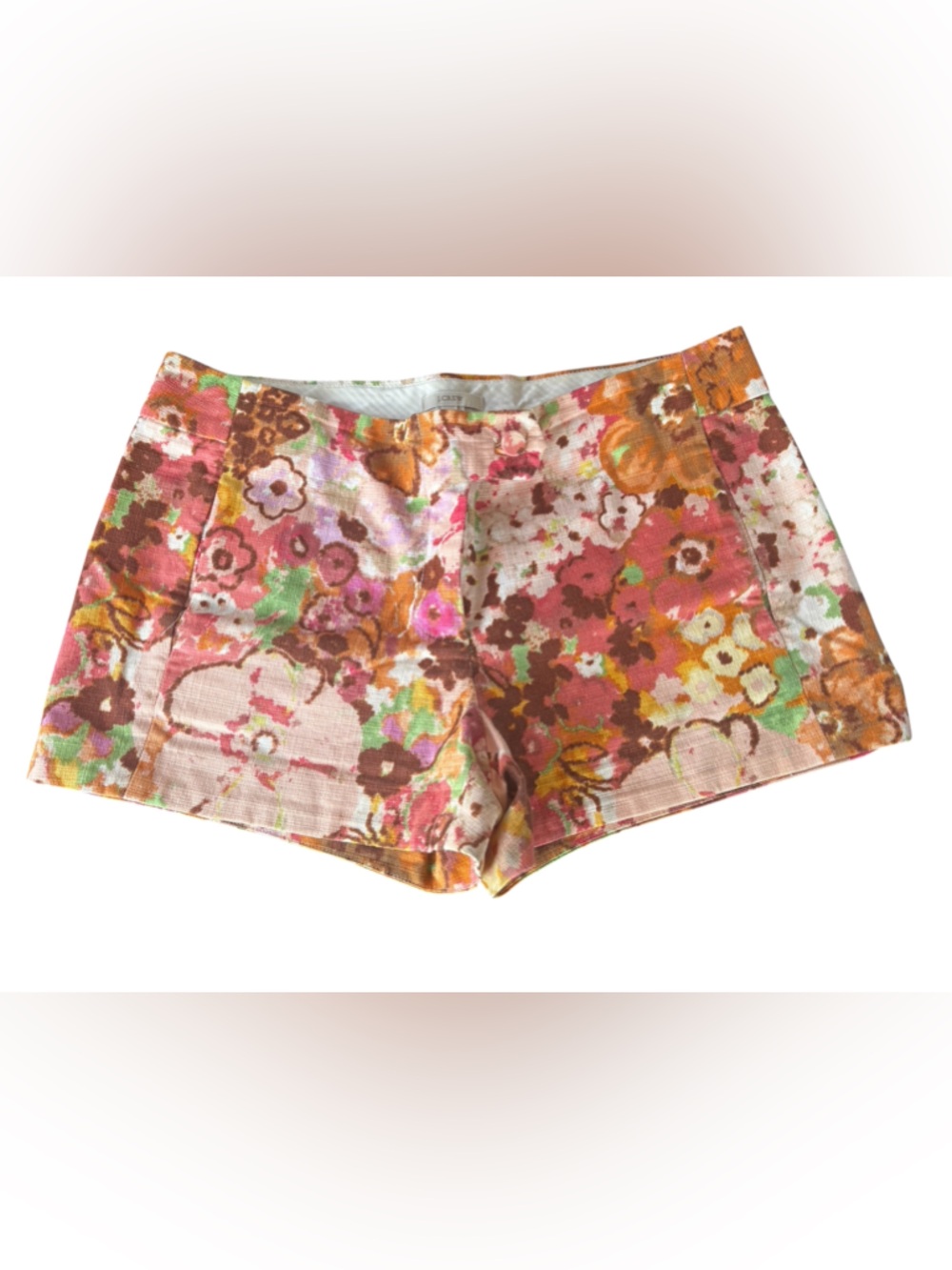 J.Crew Floral Chino Shorts Size 6 Pink Orange Green Retro Print 3" Inseam